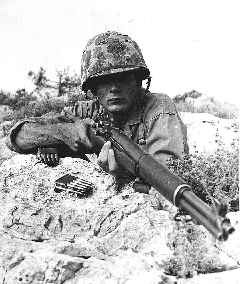 US GI with M1 Garand in the Pacific theater during World War II