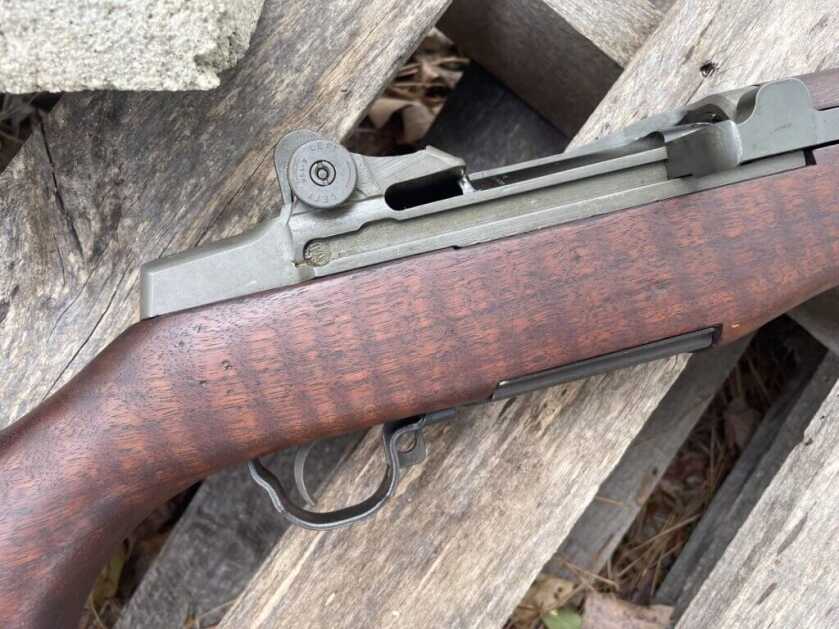 M1 Garand right side view showing reciprocating charging handle and rotating bolt