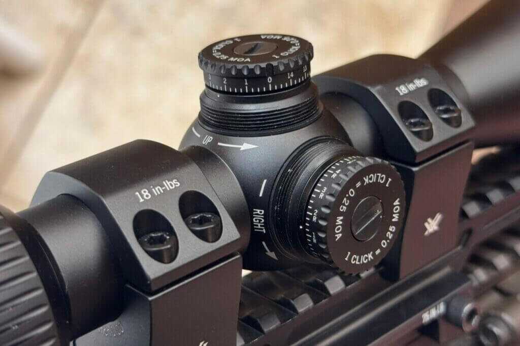 Vortex Triumph HD capped turret with 1/4 MOA increment markings on budget hunting riflescope