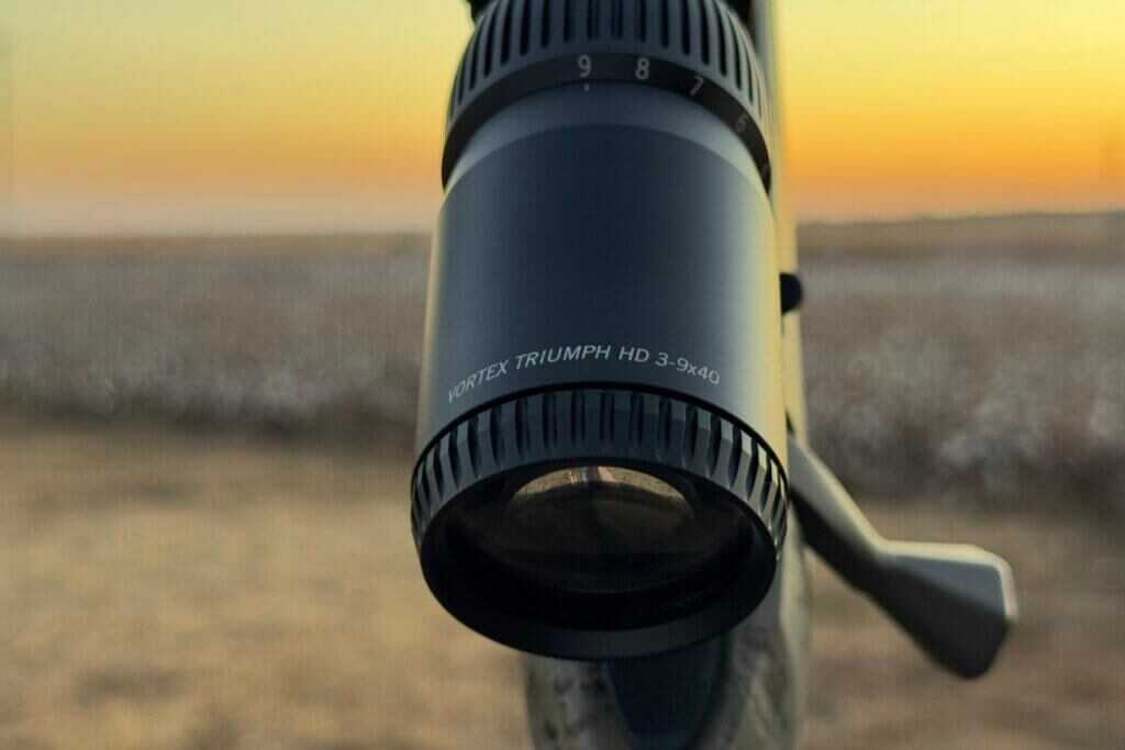 Low-profile diopter on Vortex Triumph HD 3-9x40 showing easy fast-focus eyepiece adjustment