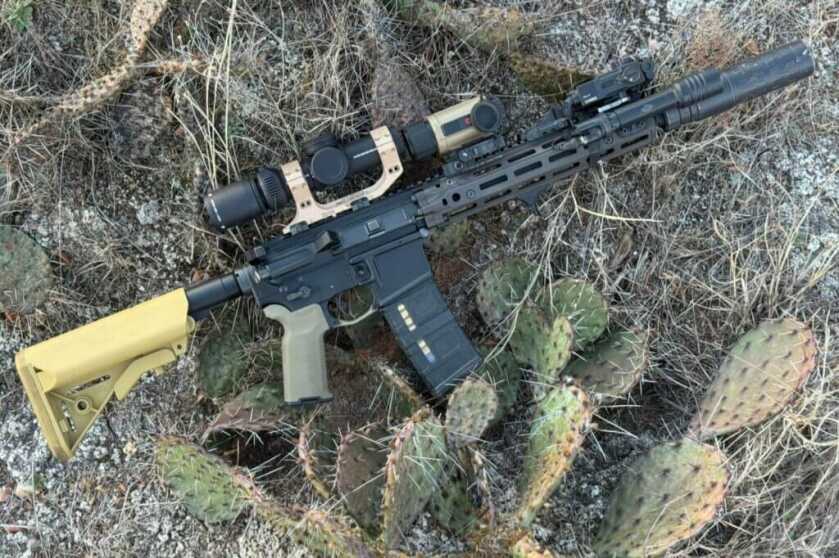 AMG 1-10x24 on an 11.5 inch AR with room for clip-on thermal, laser, and pressure pad