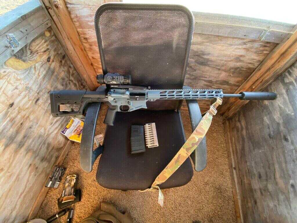 Inside The Dink elevated hunting stand in Texas used for Armasight thermal hog hunting test