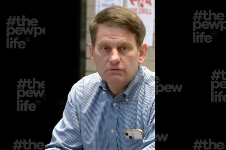 Mayor David LaGrand telling a crowd that gun owners should be ashamed of themselves.