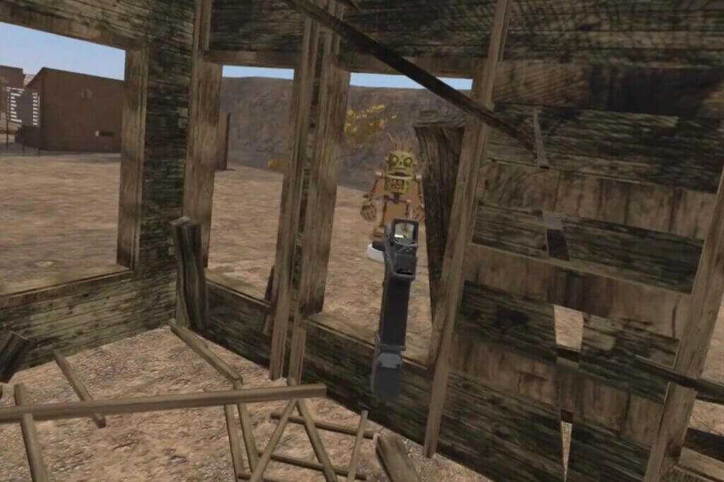 ACE VR zombie robot survival minigame reinforcing transitions and target acquisition