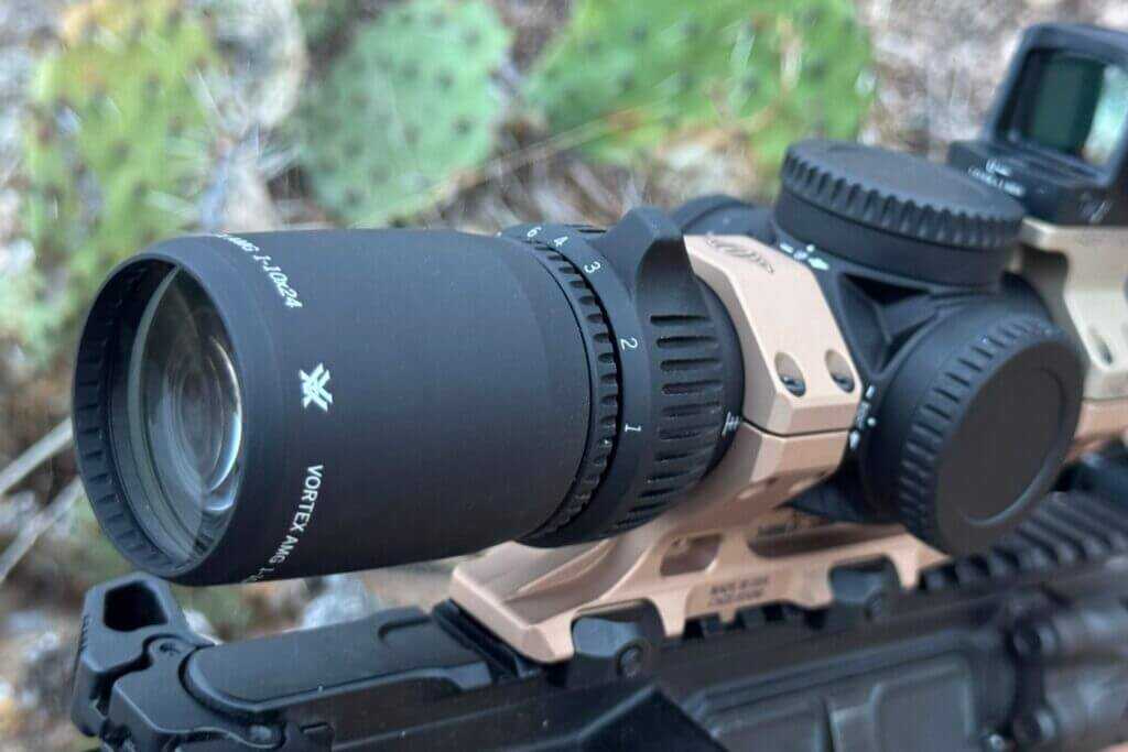 Machined-in magnification throw lever on Vortex AMG 1-10x24 LPVO adjustment ring