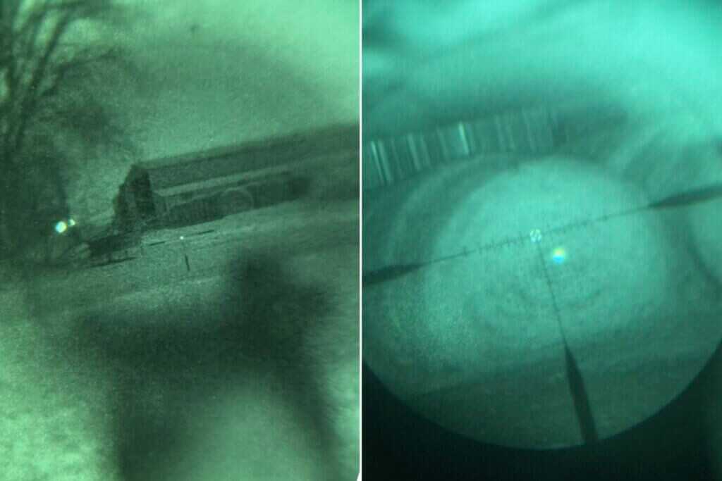 View through Vortex AMG 1-10x24 with PVS14 night vision device behind the optic