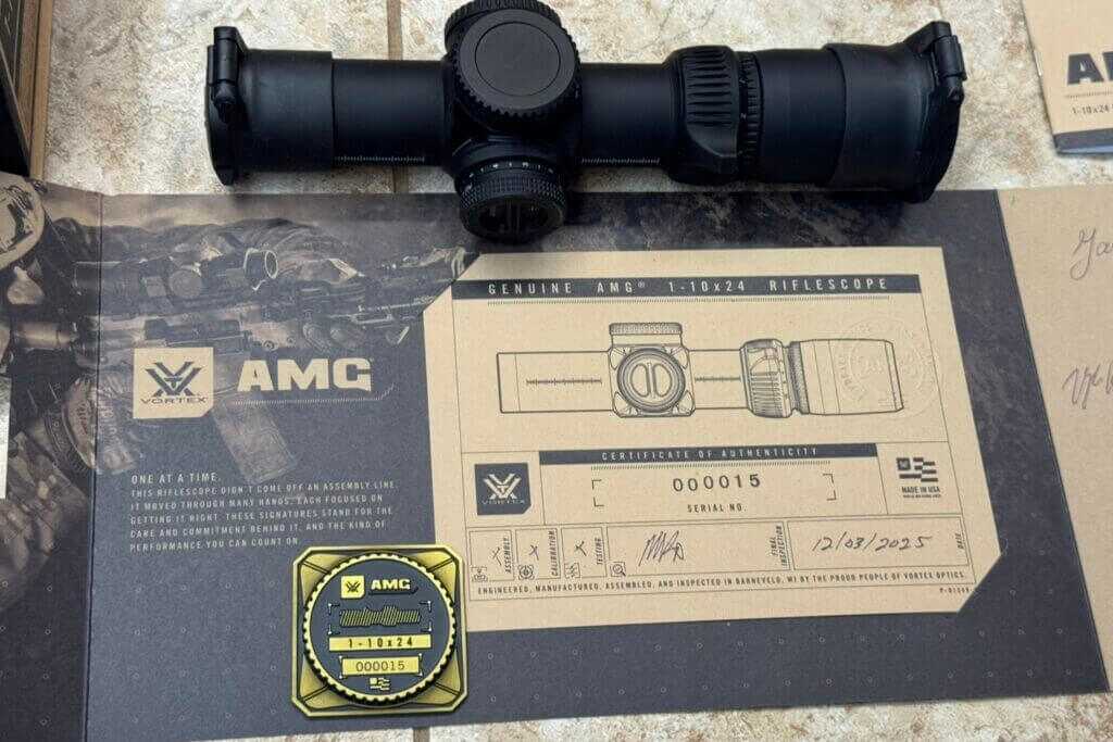 Vortex AMG 1-10x24 early production sample with noted factory issue later corrected through updated inspection process