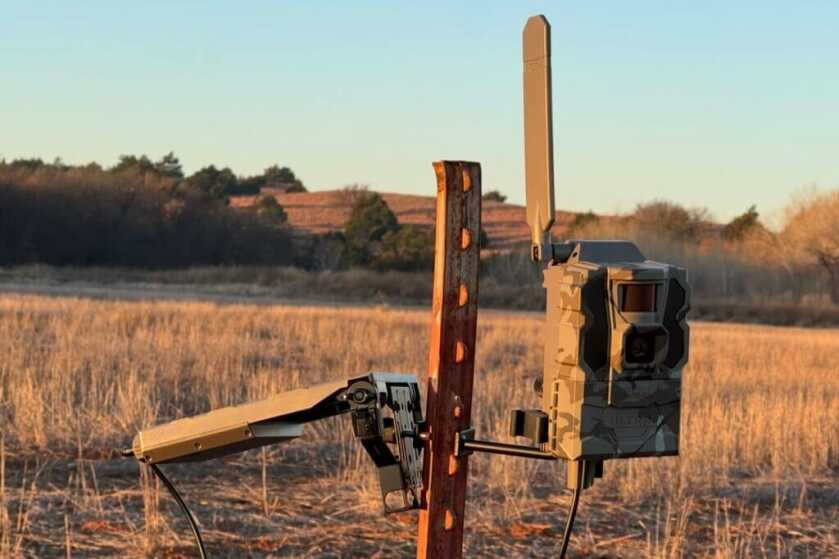 Tactacam REVEAL Ultra 4K cellular trail camera shown in the field during hands-on review testing