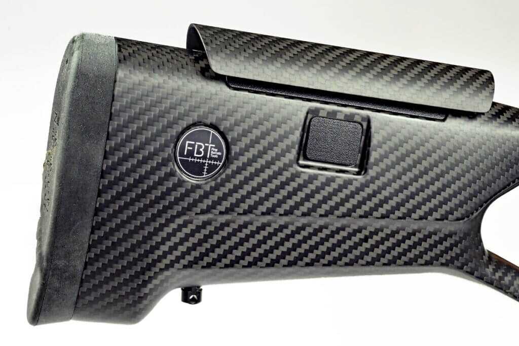 FBT carbon fiber thumbhole stock on Savage 110 KLYM V2 with push-button adjustable comb height