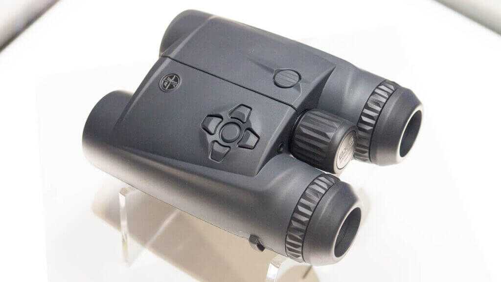 View of the top of the binos with the objective lens to the left.