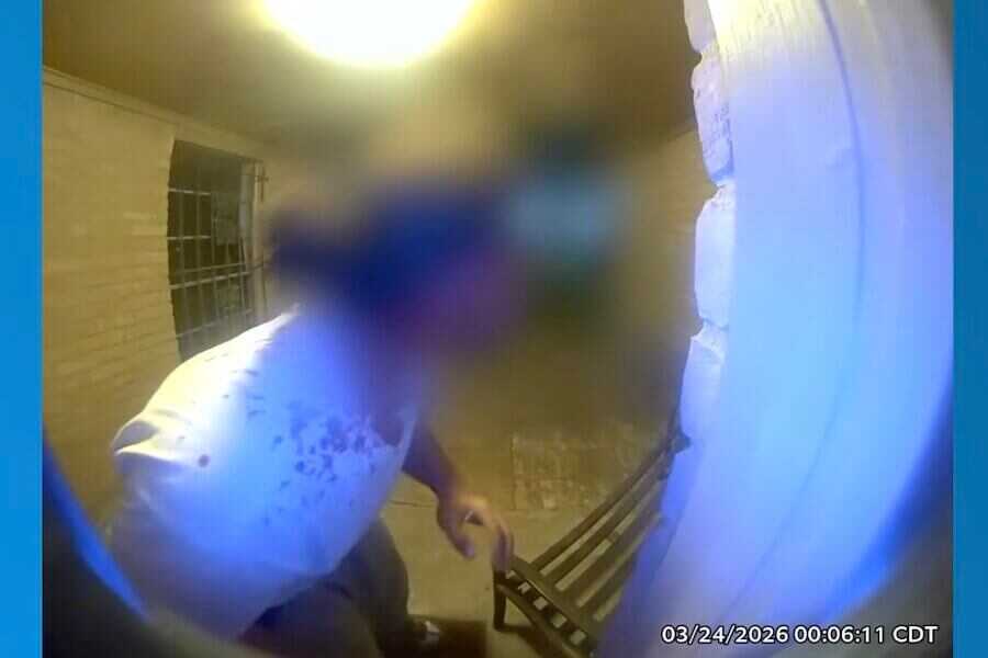 Bloodied man knocks at the door.