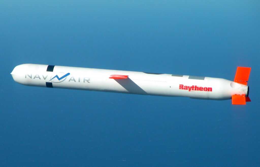 BGM-109 Tomahawk cruise missile in flight representing conventional long-range strike power
