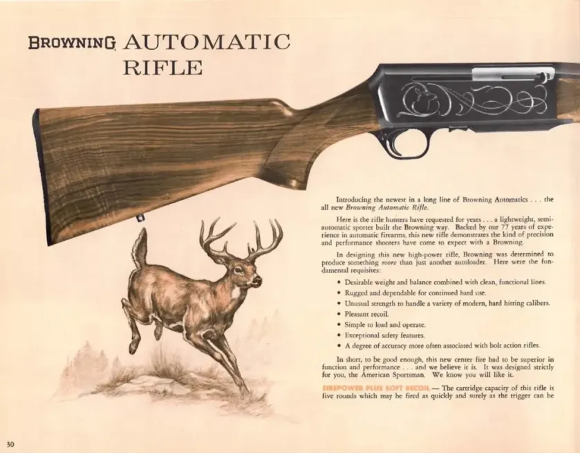 1968 Browning catalog page showing early sporting Browning BAR rifles