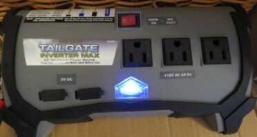 This power inverter from BJ's is overkill for this charge controller, but directly connected to the battery, its 400 watts handily powered a 50" flatscreen for hours. 