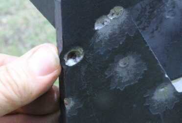 Steel Target Torture - Action Targets PT Tactical Torso This was one clear double hit into a divot. As you can see, the hole is large and could easily ricochet a piece right back at you.