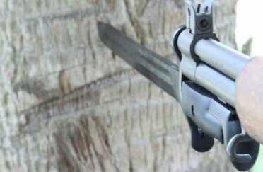 But even after pounding with a padded hammer and thrusting the top of the bayonet into a palm tree full force, the bayonet would not click into the rifle. 