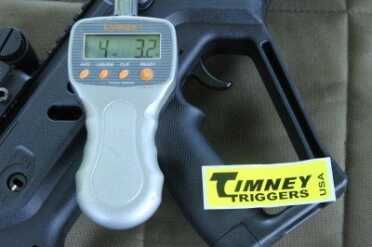 The replacement trigger is very short, with a less than 1/4" reset and about 4 lbs. pull weight, very crisp with no takeup. 