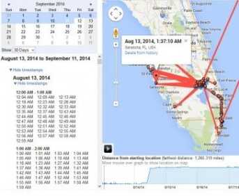On close examination, your Android phone is tracking you based on two things, GPS and network based locations. If you are near a network with a very common network name, like "Home" or "Linksys," the Google Location History will place you simultaneously at all of the networks of that name within a given radius, even if your GPS is telling the phone that you were never there.  If you drill down the menu on the left, the location can have you a great distances from minute to minute. This is more a commentary on relying on technology for safety and convenience than it is about privacy.  I can delete this Sarasota location in my front facing history, but all that does is tell Google to report to the "authorities" that I am trying to cover up "that I was in Sarasota for 2 minutes" on this day. The abuses of this technology will unfold in front of us over the years to come, so hold onto your hat!