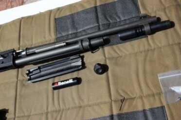 Benelli M4 Raven Stock from ATI The mag tube extension is easy to install.