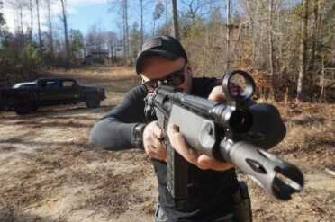 The PTR 51P has typical H&K sights. The rear is a round drum, and the front post is well protected within the larger ring. Fast and accurate, all in one.