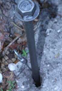 This is the stake burying the flat pointy thing.