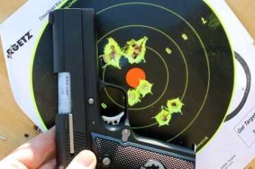 I did more convincing work with the Coonan when I wasn't trying to punch out a tight group. These pairings are all double taps form 25 yards. 