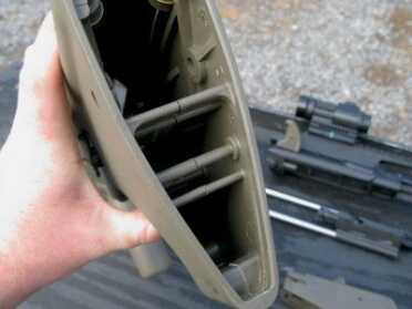 This small space in the heel of the stock has enough room for essential cleaning supplies.