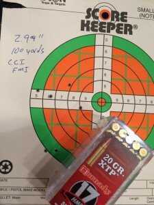 A 6-shot, 3-inch group from 100 yards. Not too shabby!