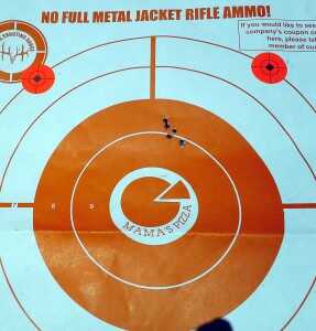 This is a typical offhand group for the .22 from 23’. Why 23? You’ll have to ask the people who set up the commercial range.