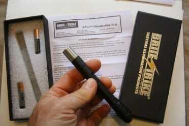 This is the EPLI flashlight, which, like the APALs, BriteStrike sent me to review. The button has three levels, bright, less bright, and blink. It will run 30 minutes on high, 6 hours on low, and 45 minutes on strobe. Right now BriteStrike is running a $69 special with a multi-tool for Father's Day. 