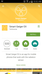 Prepping 101: Geiger Counter for Android/IPhone - Works! (on Android) - Smart Geiger This is the app in the Play Store. It is free in both the Google and Apple stores.