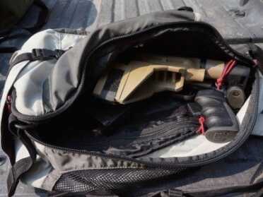 Micro Black Aces Shotgun! Is it Legal? When folded, the DT fits inside this 5.11 backpack.