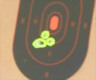 These target photos are screen-caps, and over exposed, but you can see the tight group. Shot placement with slugs is reliably easy.