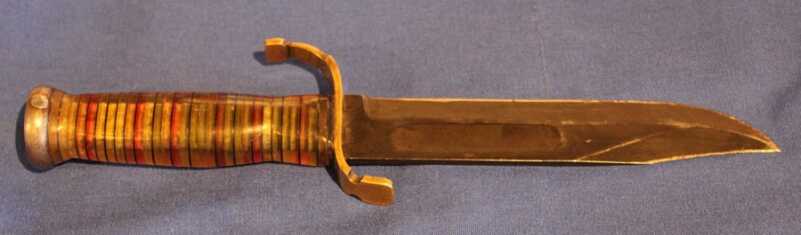 Jack "Bull Moose" Conklin, Jr.'s WWII knife. Handle and guard made from salvaged Japanese aircraft parts. Pacific Theater. 