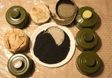 The Russian filters are all the same, even though they sometimes have slightly different colorings. They are made of a paper filter, coupled with an activated charcoal filter. These filters will remove both Alpha and Beta radionuclides from the air for up to 8 to 12 hours, depending on how thick the particulate is swirling around. 