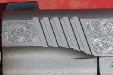 The engraving creates many grip surfaces, but others are cut in a traditional fashion, like this slide cut.