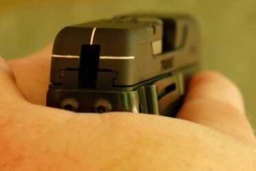 The sight system on the rear of The Curve is aided by two protrusions on the loaded chamber indicator.