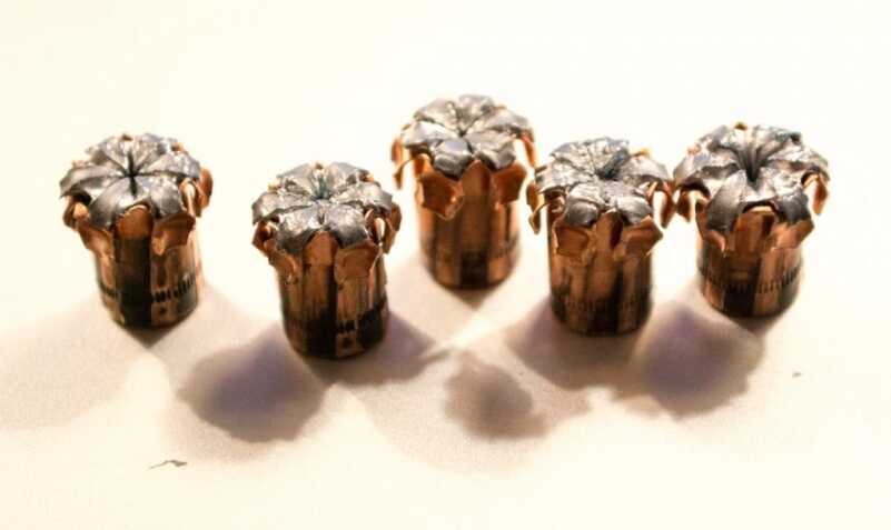 The heavier 9mm projectiles penetrated deep, but still expanded properly.