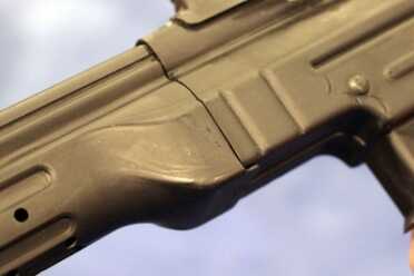 If you want to change calibers, you remove the barrel under here, like you would on an AR.