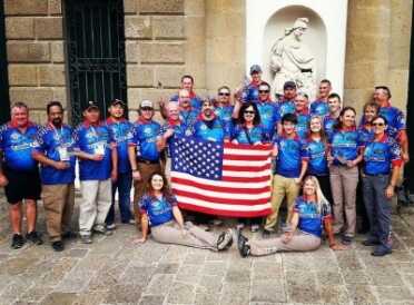 USA contingent at 2015 IPSC Shotgun World Shoot in Agna, Italy. USA ladies team: Lena & Kay Miculek, Di Muller, and Becky Yackley. Junior team: Tim Yackley, Katie Francis, Nate Staskiewicz