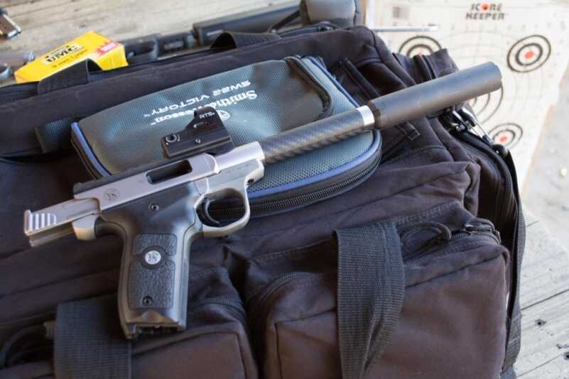 We Shoot the New Smith & Wesson Victory .22 LR Pistol A sweet configuration. The lighter carbon fiber barrel helps offset the weight of the silencer.