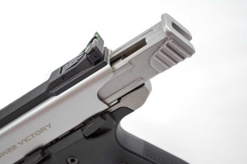 We Shoot the New Smith & Wesson Victory .22 LR Pistol Charging handle open.