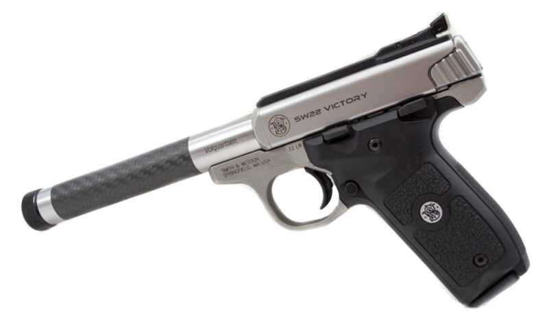 We Shoot the New Smith & Wesson Victory .22 LR Pistol Here, I've got the Volquartsen Carbon Fiber barrel installed.