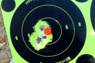 Taurus 85 Convertible Hammer or Hammerless--Same Revolver Single Action, 5 shots. 7 yards. I hate those pesky red dots.
