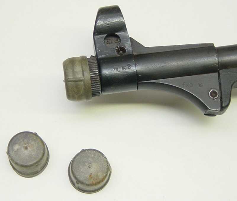 Rubber muzzle caps to keep gun clean.