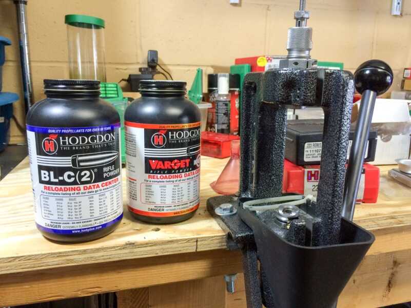 A well-used Lyman single-stage reloading press.