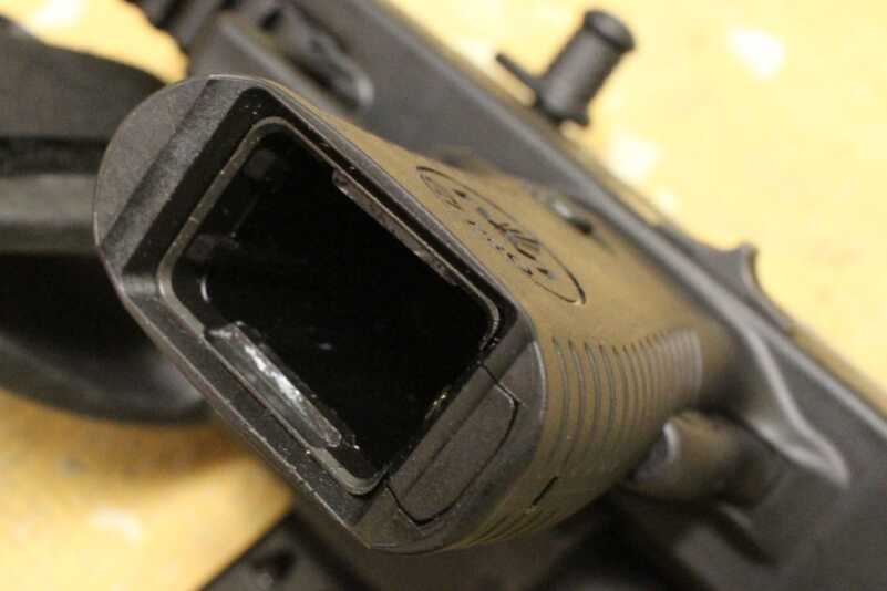 The mag-well on the Pro is beveled and easy to find with the stick mags. 