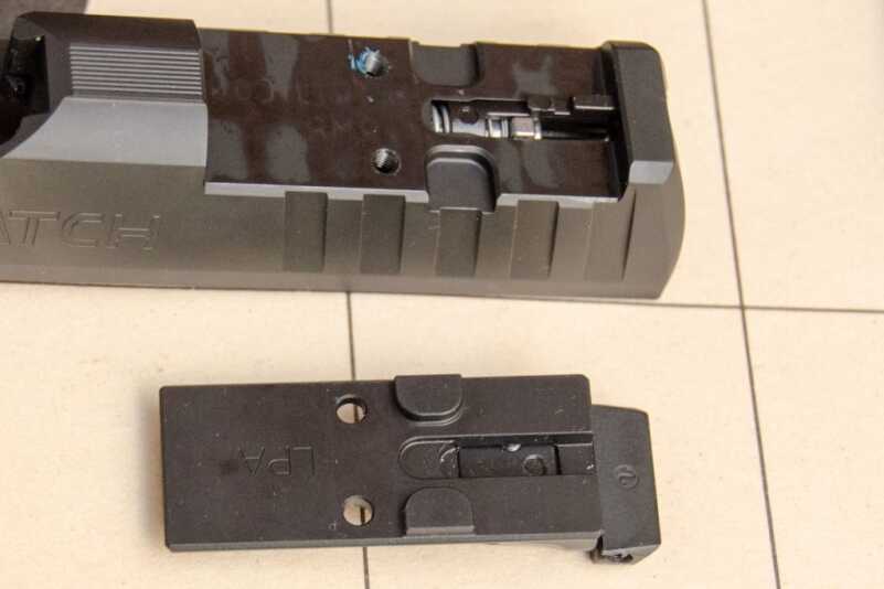 The Q5 Match’s mounting plate system features a half dovetail cut in the slide that interfaces with those in the plates. This reduces stress on the mounting screws. 