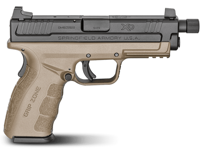 Note the extra tall sights to clear the suppressor body on the new XD Mod.2 4" Service Model.