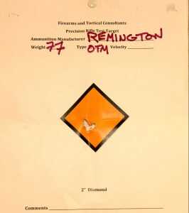 The Shilen barrel really liked 77-grain bullets, including Remington’s Premier Match. It produced this sub half-inch group at 100 yards. 